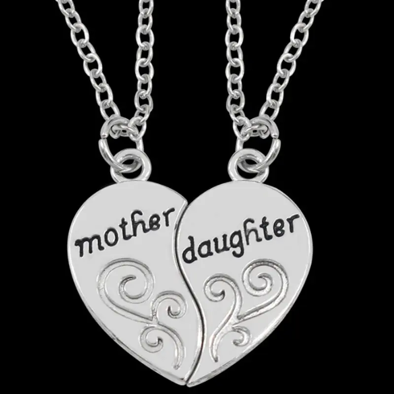 2pcs Antique Silver-plated Necklace Fashionable Mother Beautiful Daughter Combination For Love Parent Child Style Jewelry 1