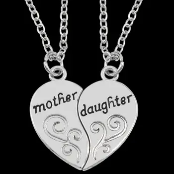 2pcs Antique Silver-plated Necklace Fashionable Mother Beautiful Daughter Combination For Love Parent Child Style Jewelry 1