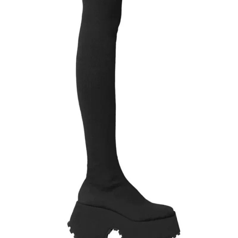 Women's Over The Knee Sock Boots 2023 Winter New Fashion Stretch Thick Heels Knitted Long Boots Women Slip on Platform Shoes