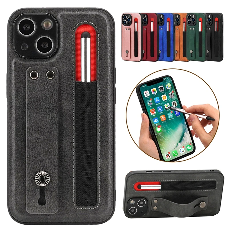 iphone 13 leather case Business Stylus Pen Phone Case for iPhone 11 12 13 Pro Max 12 Pro 13 Pro PU Leather Stand Holder Back Cover with Hand strap apple 13 case