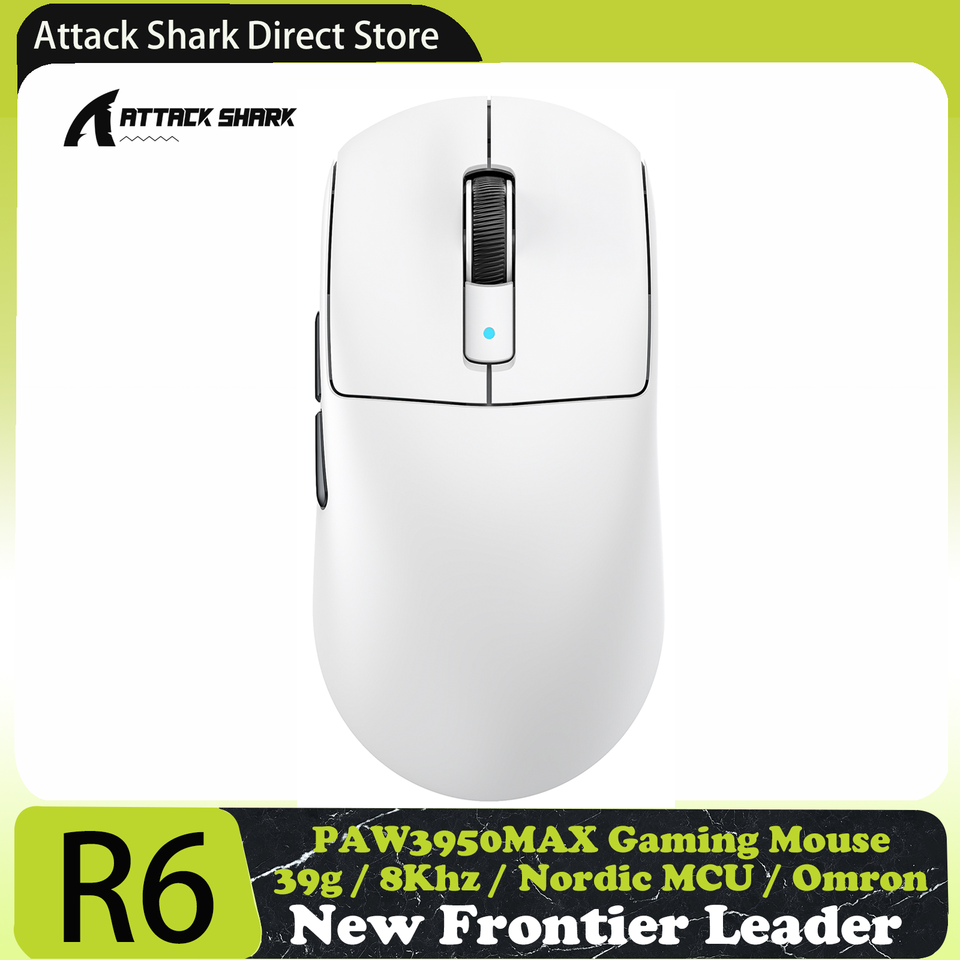 ATTACK SHARK R6 PAW3950MAX Wireless Gaming Mouse, 8Khz Polling, Ultralight 39g, Nordic 52840 MCU,  Omron Optical Microswitches