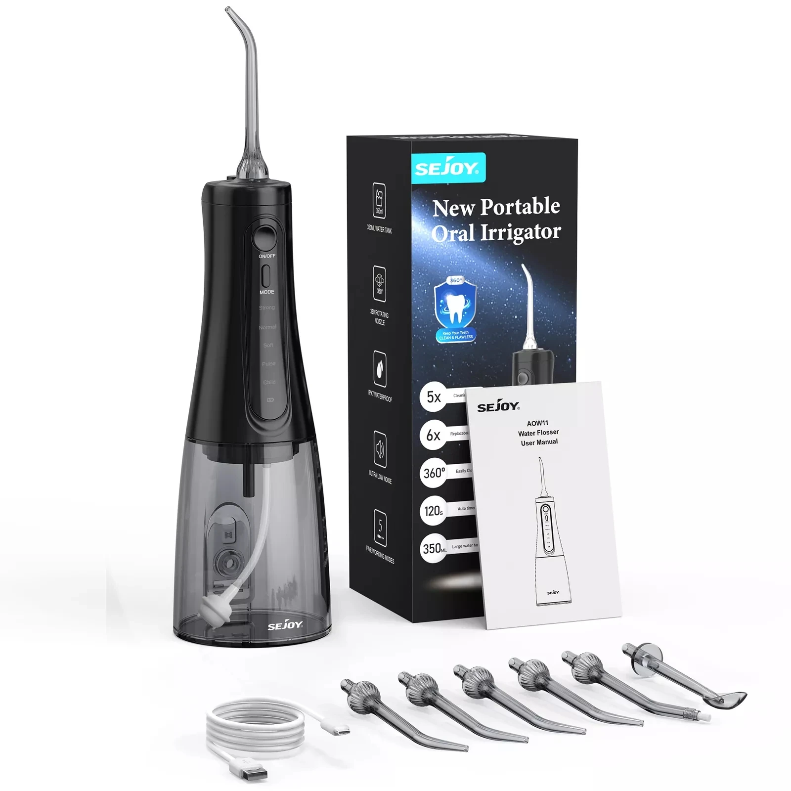 350 Ml, Irrigatore Orale Senza Fili 2025, Detergente Elettrico Per Denti Water Flosser, Modalità Fai Da Te, 5 Modalità E 9 Ugelli, 350 Ml, Doccia Dentale IPX7, Impermeabile, Vincitore Del Test Per - Foto 10