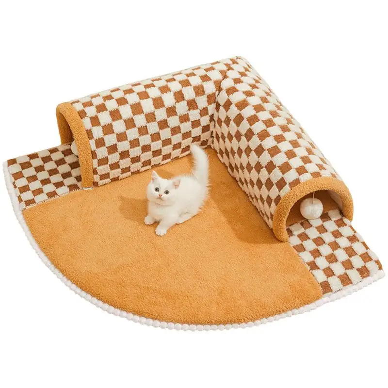 

2 In 1 Cat Bed Tunnel Cushioned Cat Tunnel With Plush Ball Scratch Resistant Cozy Cat Bed Cave Tube Durable Pet Winter Supplies