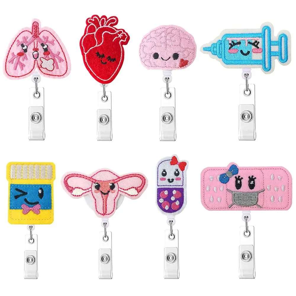 1PCS 360° Retractable Nurse Badge Reel Clip Kawaii Needle Organ Heart Pattern Badge Holder Students Doctor ID Card Holder