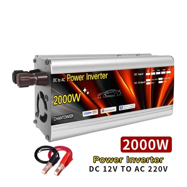 Onduleur solaire 12v 220v, 500W 1000W 1500W 2000W, transformateur de tension Portable, convertisseur de chargeur automatique, onduleur de puissance pour voiture 1