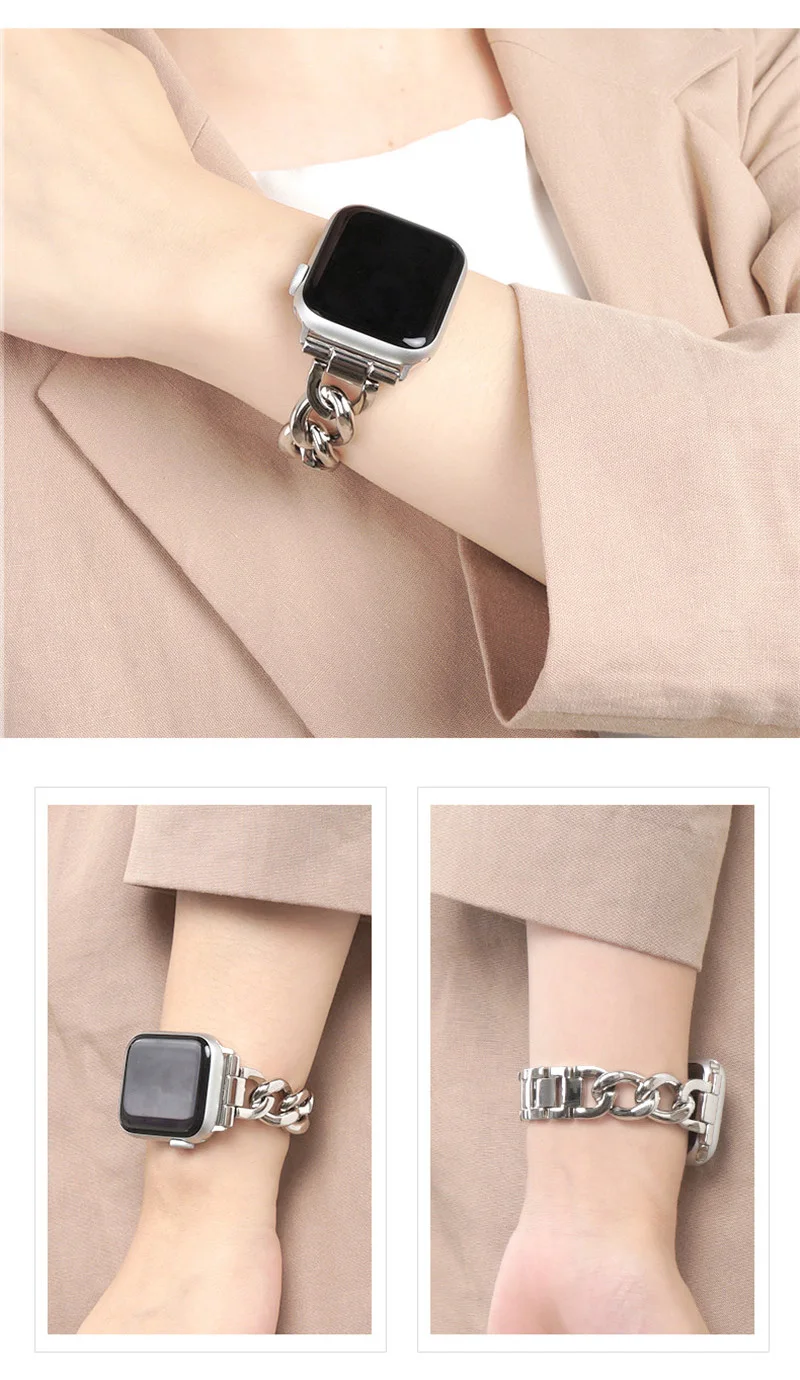 Kubanisches Glieder armband für Apple Uhren armband 40mm 41mm 38mm 44mm 49mm 45 42 Edelstahl armband iwatch Serie ultra2 8 7 6 3 se 9 – Detail 10