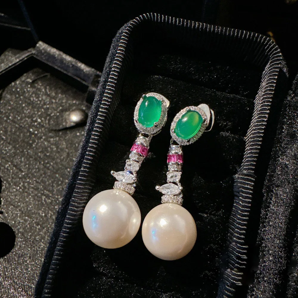 Women Brazil Chrysoprase Agate Gemstone Pearl Earrings Necklace Set 2024 3