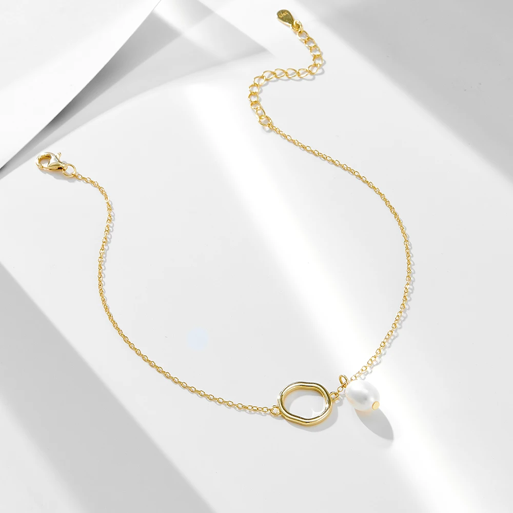 Boho Beach Anklet sterling silver gold plated jewelry Freshwater Pearl Trendy Zircon for Women Girls