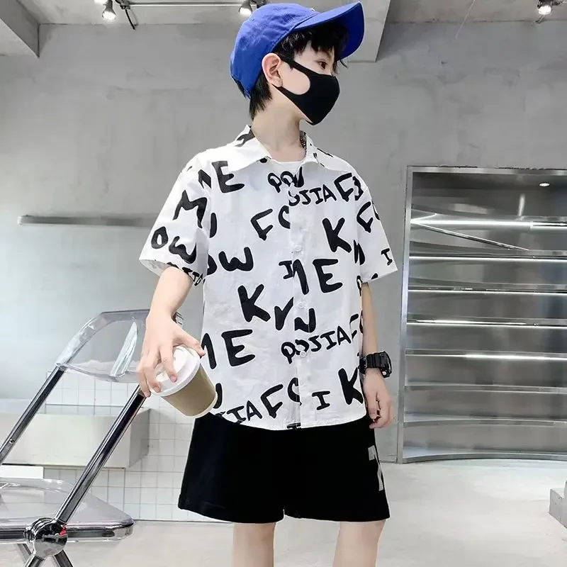 Children's Summer Top Shirt Loose Fit Short Sleeves Japanese Design Sensibility Trendy Baby Shirt For Boys