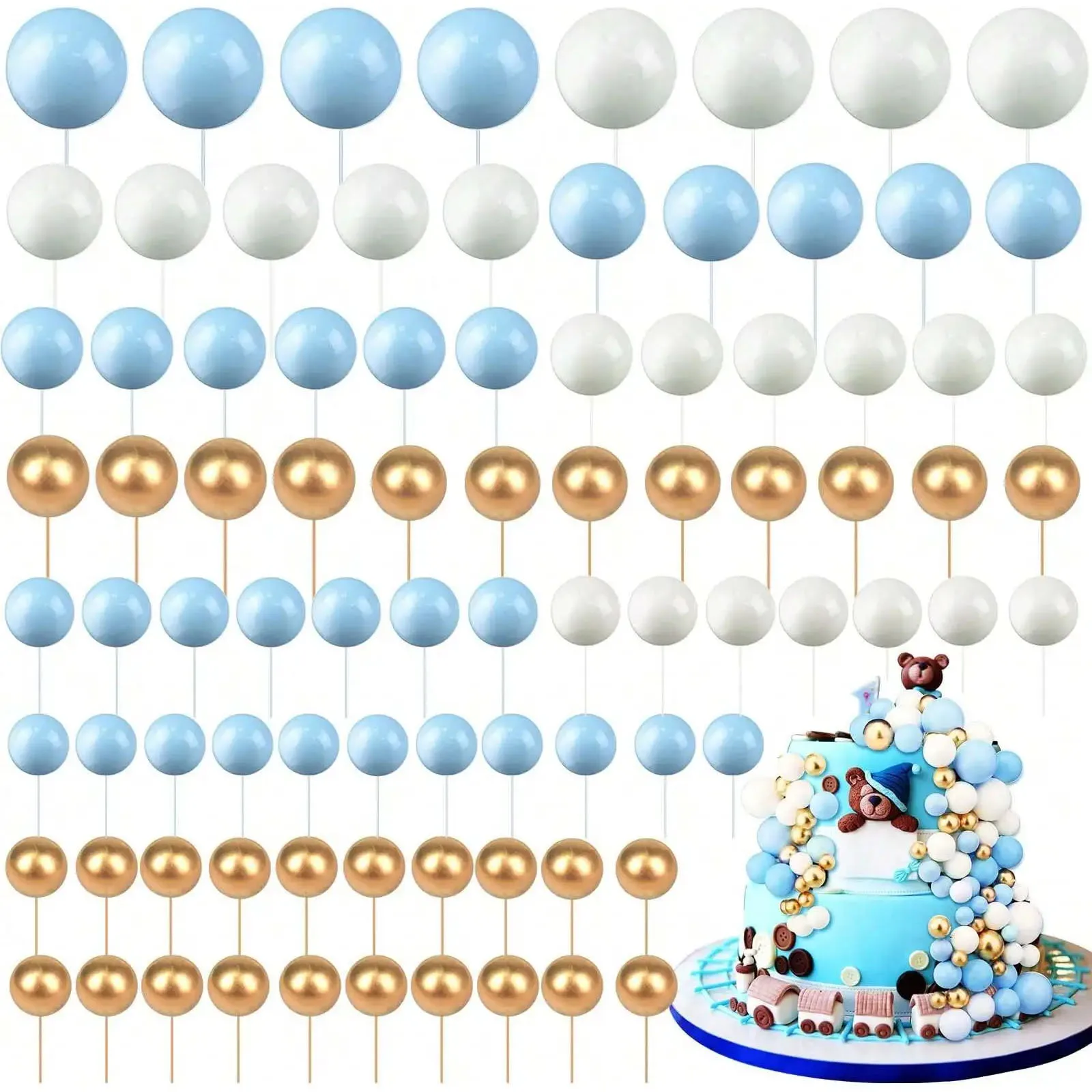 Mini Balloon Cake Hats 68pcs/set gold ball mini balloon cake hats foam decorated spherical cake insert hats for birthday parties and holiday decoration