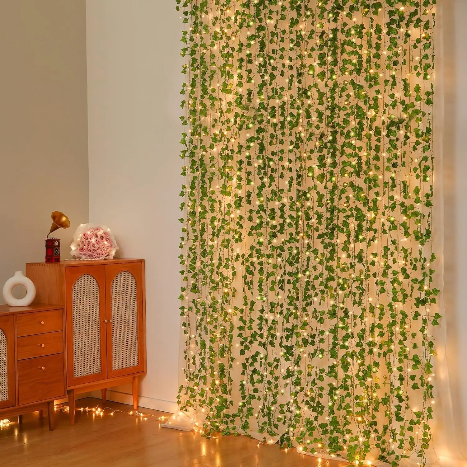 Description Picture 5 of itemArtificial Plant Green Ivy Leaf DIY Garland Fake Plant Creeper Hanging Vine with 30LED String Light for Wedding Home Party Decor