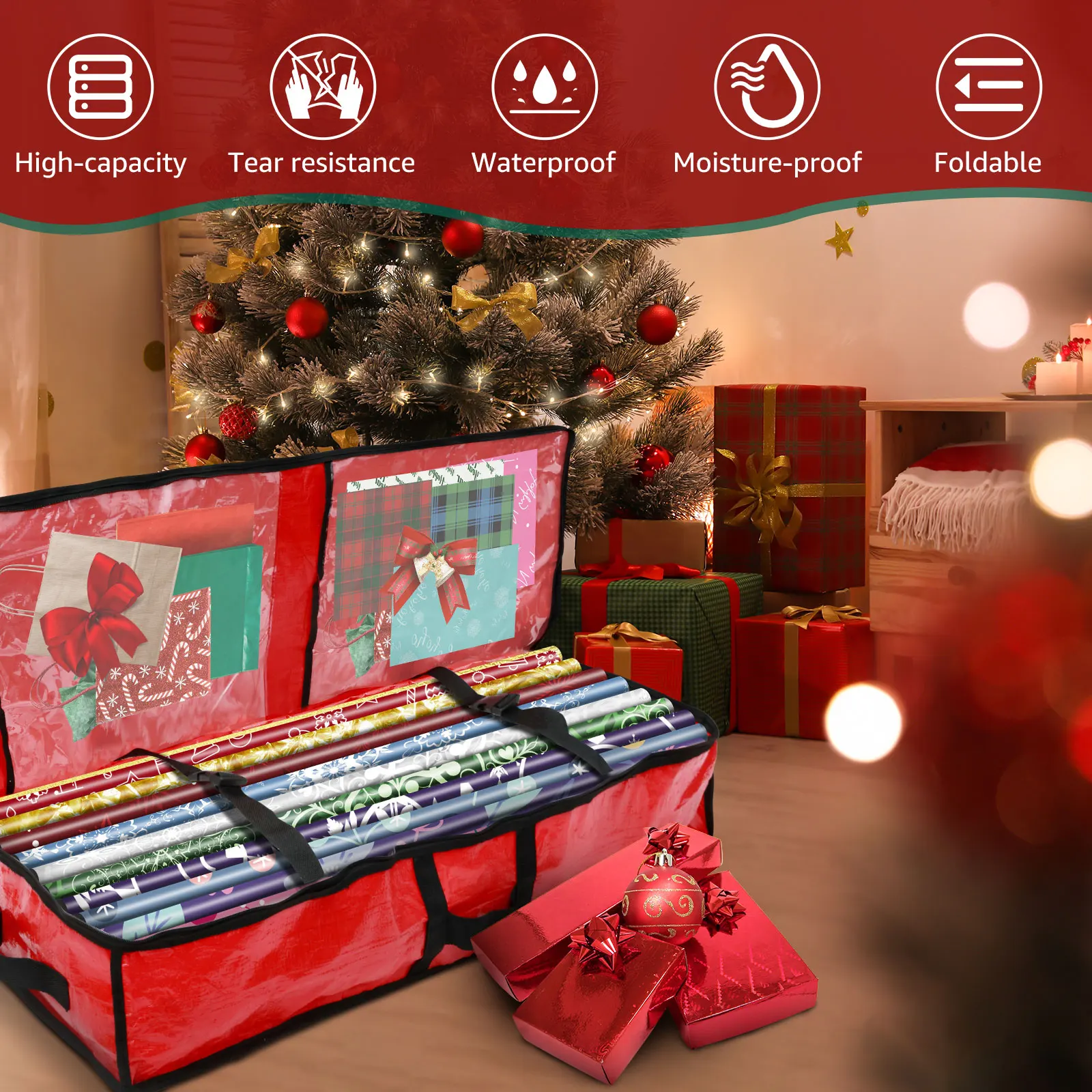 Description Picture 3 of itemWrapping Paper Storage Bag Durable Large Capacity Christmas Gift Waterproof Underbed Moisture-proof Dust-proof Organizer New