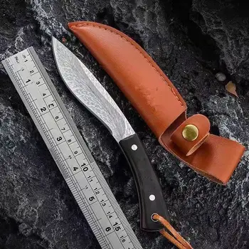 Couteau à main limité de 6.8 pouces, couteau à découper à main, couteau à hacher pour barbecue, couteau portable d'extérieur avec fourreau 1