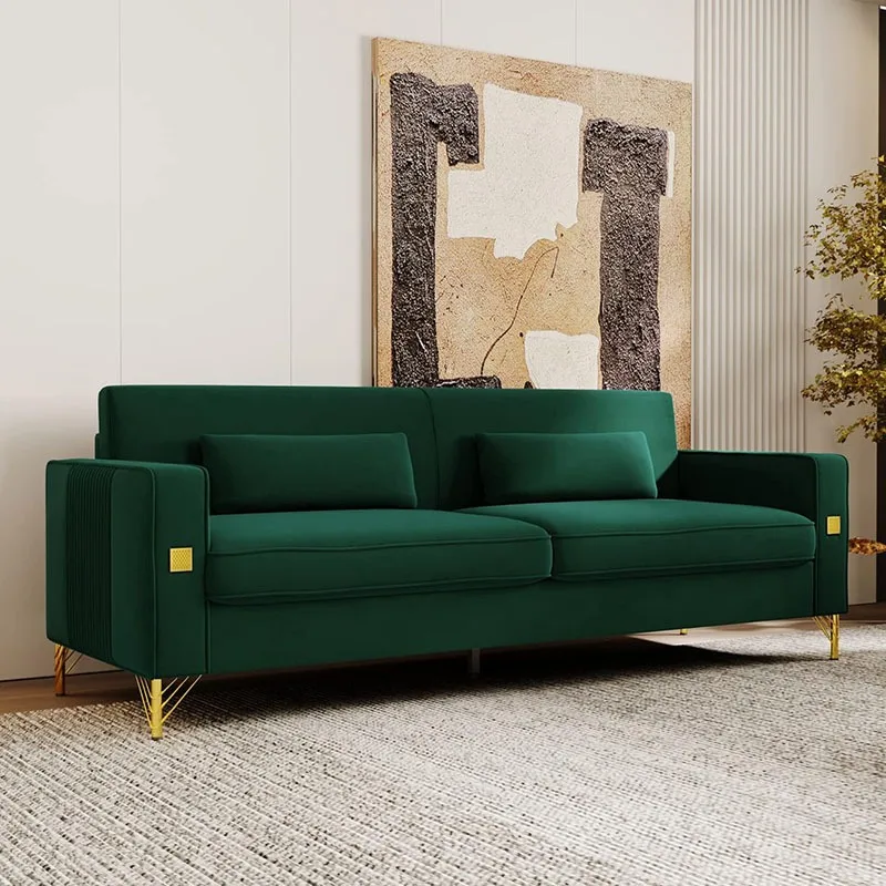 

Modern Velvet Tufted Upholstered Sofas,luxury 3 Seater Sofa With Gold Legs,Mid-Century Couch For Living Room Bedroom Office