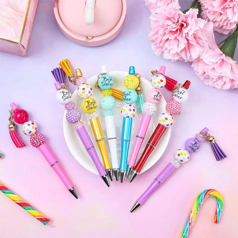 다양한 색상의 비즈 펜, 대량 비즈 펜, DIY 만들기 키트, 어린이용 다색 볼펜, 12 개