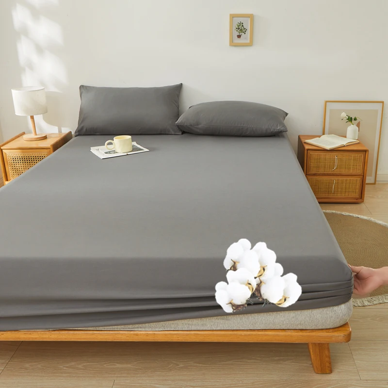 

Luxury Mattress Cover No Pillowcase Adjustable Mat Protector Bedding Deep Pocket Solid 100% Cotton Fitted Sheet Bedsheet Concise