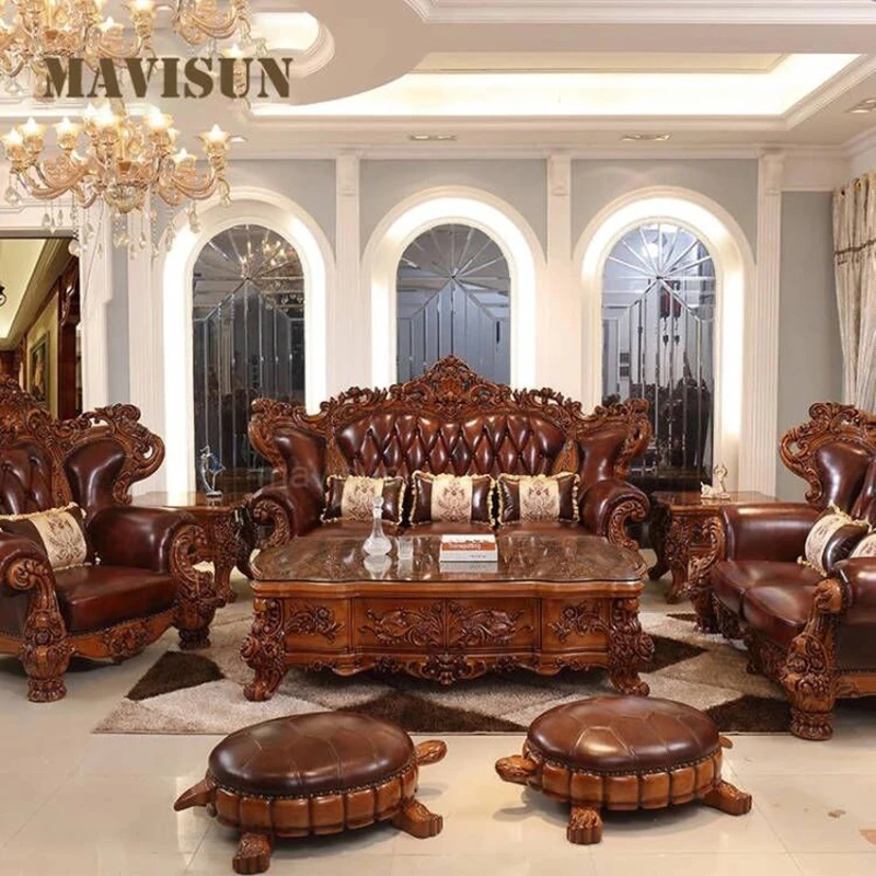 Europeanstyle Leather Sofa Villa Luxury Living Room Set Combination