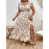 Plus Size Women 1XL-5XL  Suitable for Outdoor Flower Casual Long Party Dress Women Fashion Print Loose Summer Dress - Image 2