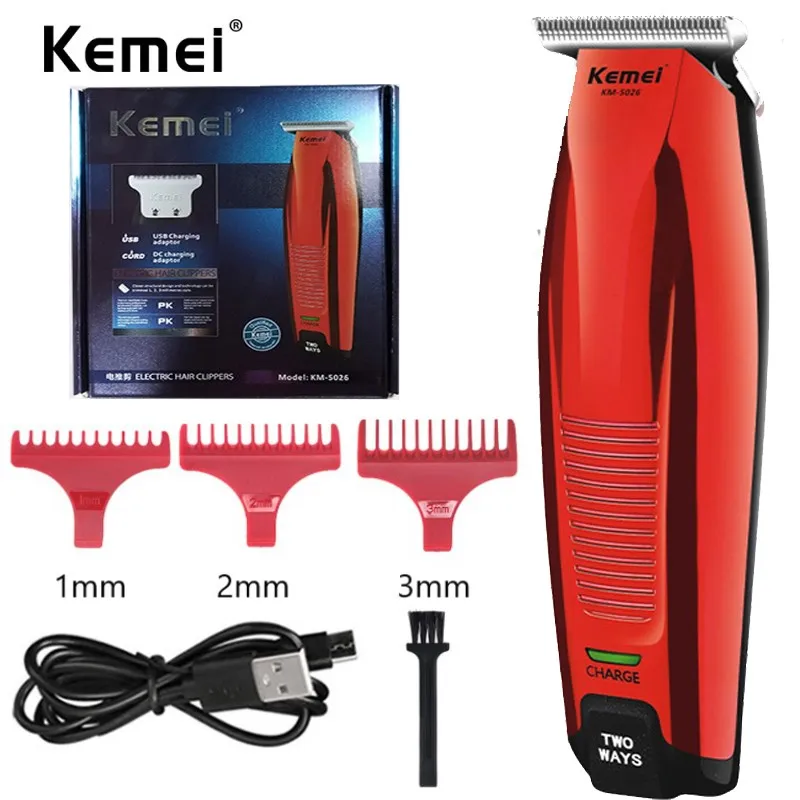 Kemei Profissional Máquina de Cortar Cabelo sem Fio mm Cabelo Baldheaded Barba Trimmer Cor Vermelha Precisão Cortador de Cabelo Máquina de Corte de Cabelo