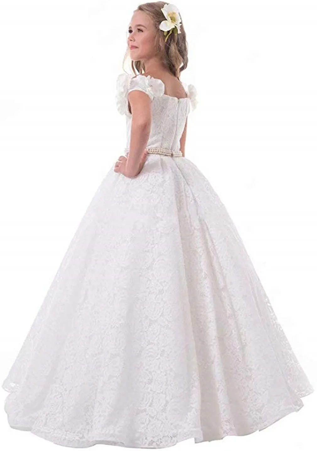First Communion Dresses for Girls Lace Satin Toddler White Vintage Flower Girl Dresses
