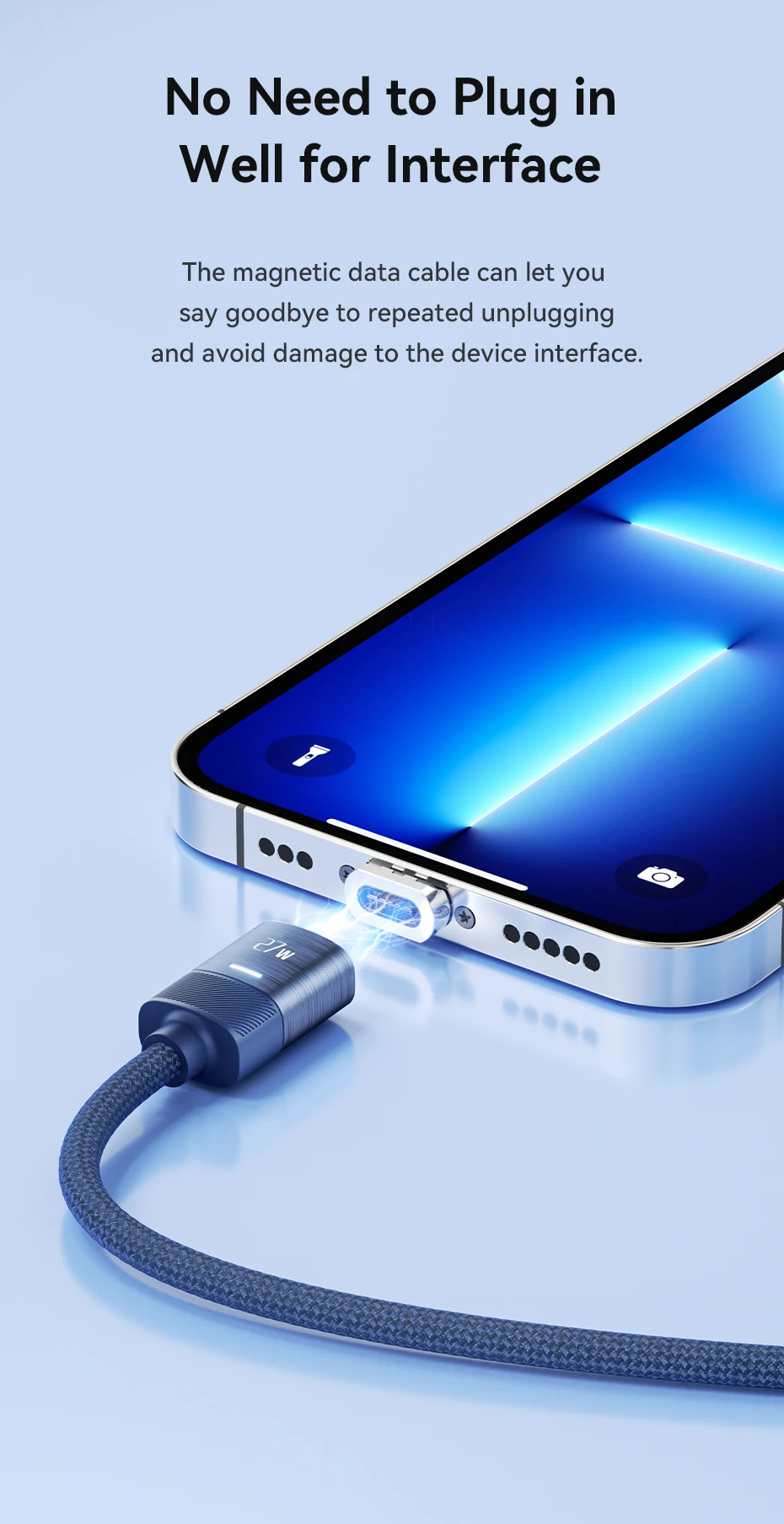 PD 27W Magetic Cable for iPhone 14 13 12 11 Pro Max XR XS 8 7 Type C to Lighting