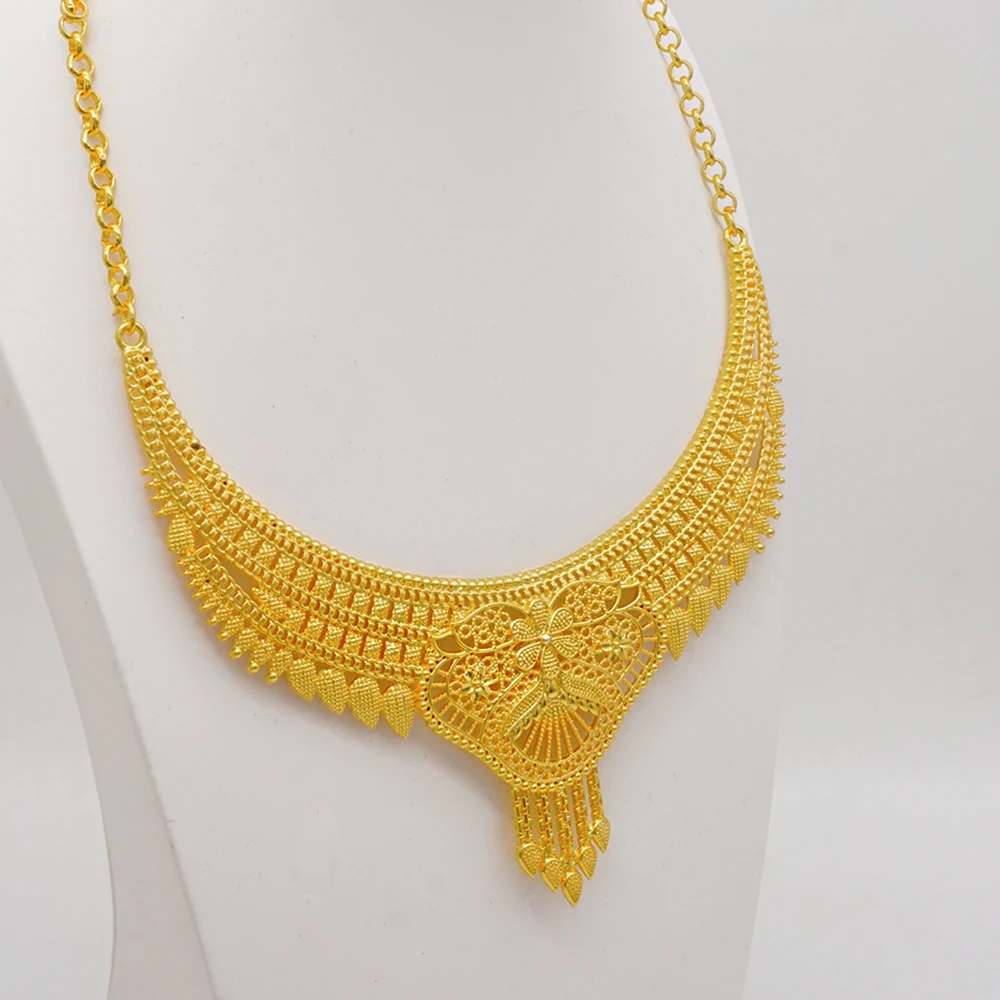 Dubai Arab Gold Color Jewelry Sets Women African Party Wedding gifts Ethiopia Necklace and Earrings Ring Sets Pendant