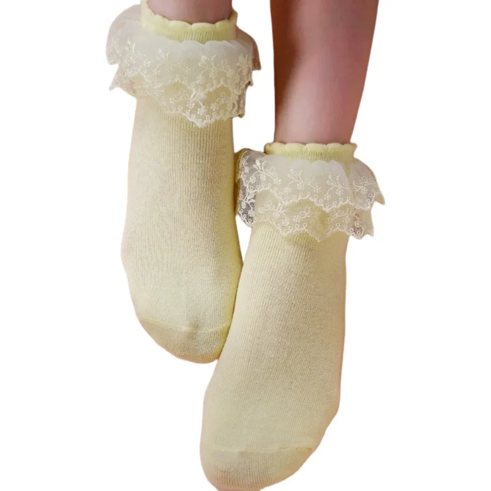 Telooco 6 Paar Spitzensocken Damen - Weiße Rüschen Söckchen