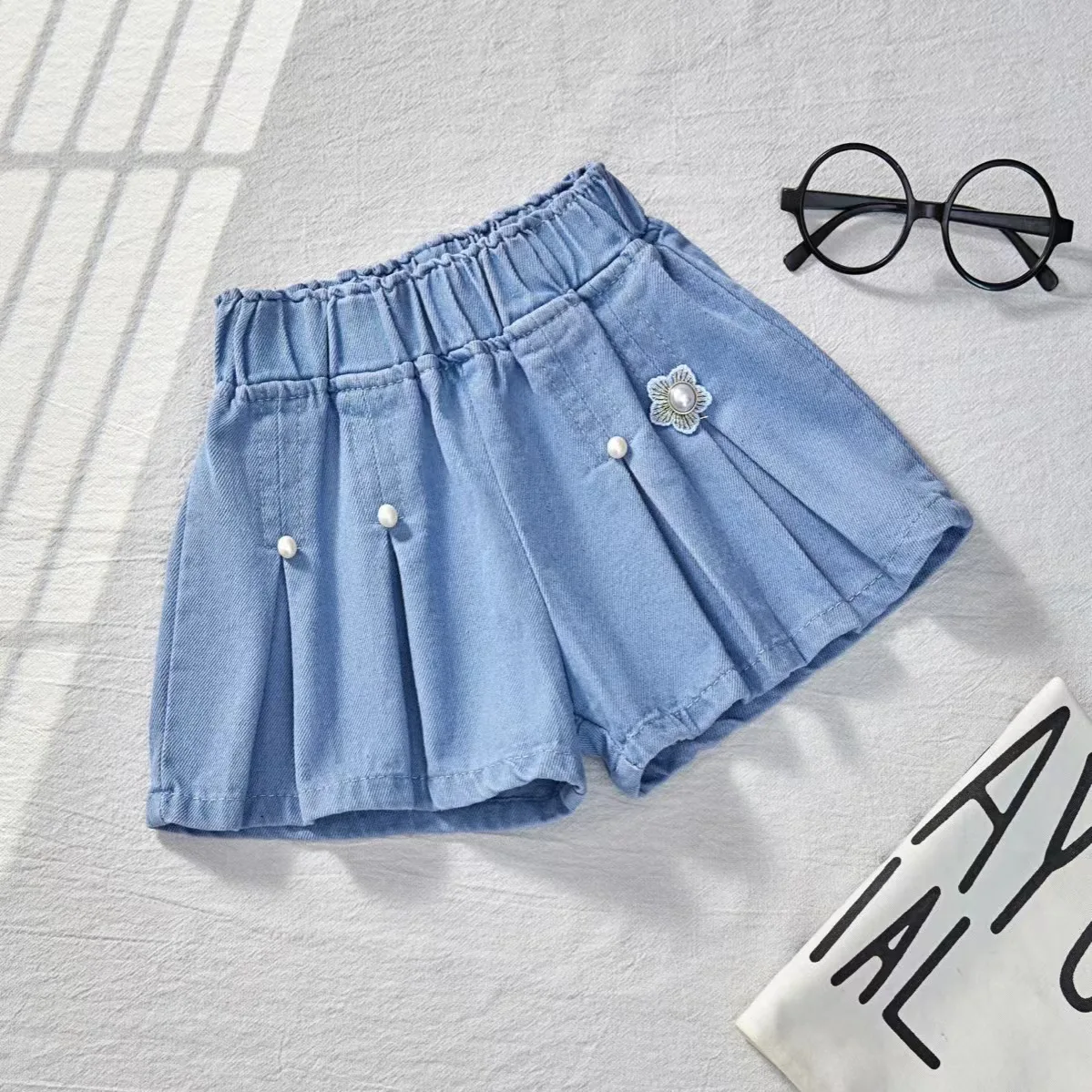 여자 여름 얇은 데님 반바지 어린이 유행 면 능직 스커트 바지 한국 스타일 어린이 여름 의류