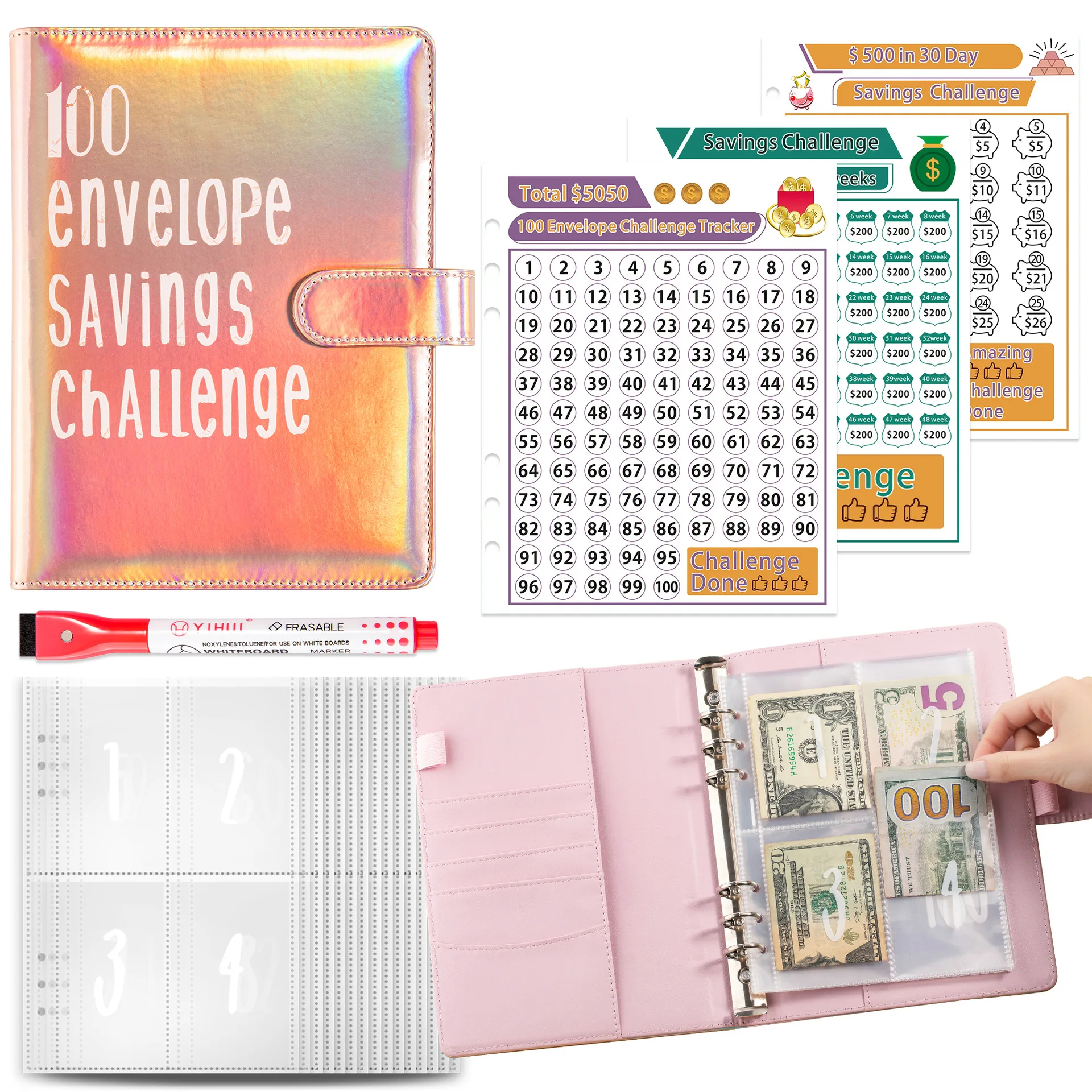 

A5 100 Envelope Savings Challenge Laser A5 Loose-Leaf Binder Budget Binder With Cash Envelopes Money Organizer System