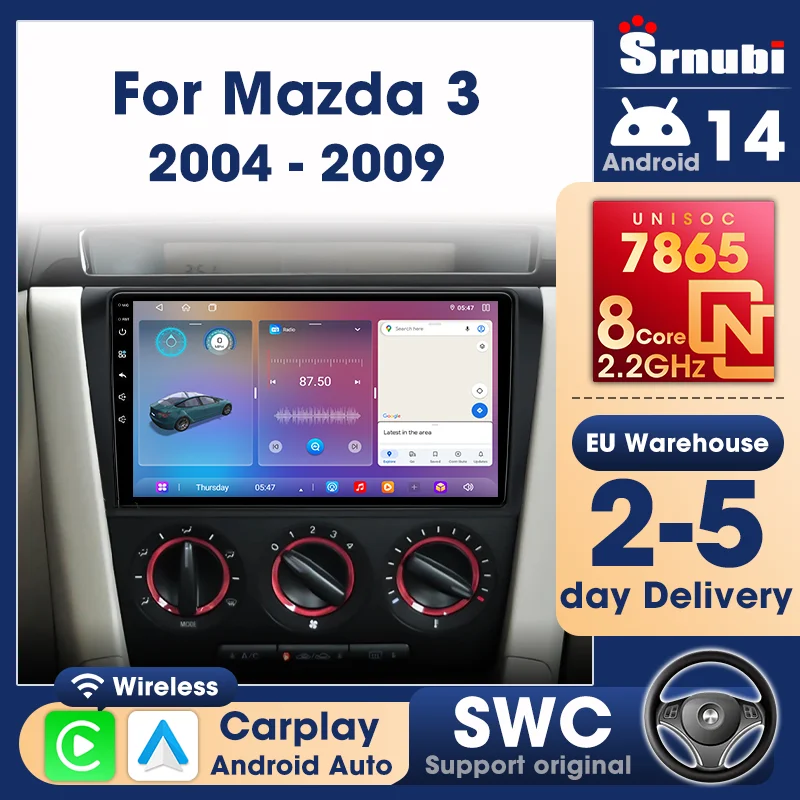 Srnubi Android Auto Carplay para Mazda 3 2004 2005 2006 2007 2008 2009 Compatible con Radio de Coche BOSE Reproductor Multimedia Navegación de 9'' 1