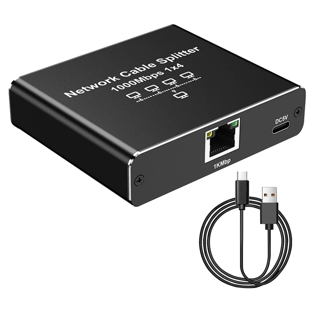 Gigabit Ethernet Splitter with USB Power for 4 Devices
