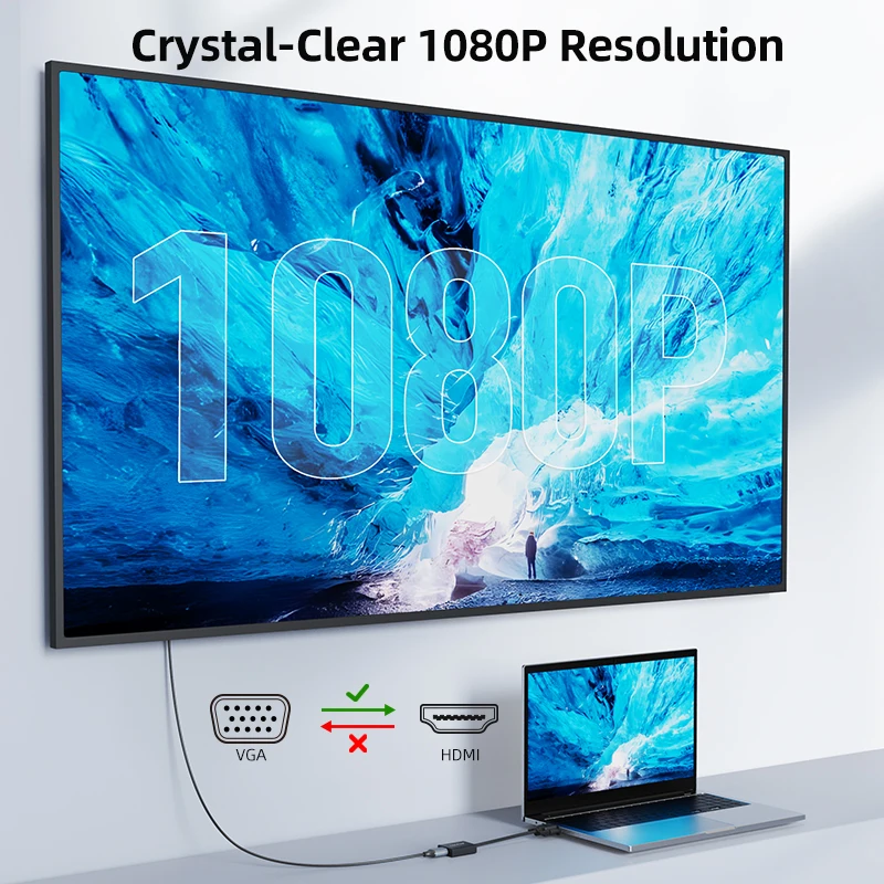 CABLETIME VGA to HDMI Adapter 1080P@60Hz HD Aluminum PVC Jacket for Laptop HDTV BOX Monitor