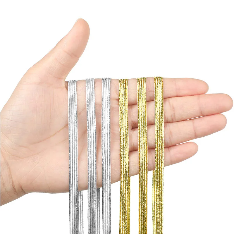 

10Meterrs Silver Gold Elastic Bands Glitter Braided Ribbon Flat Metallic Elastic Strap For Clothing Sewing And Crafting 3mm 6mm