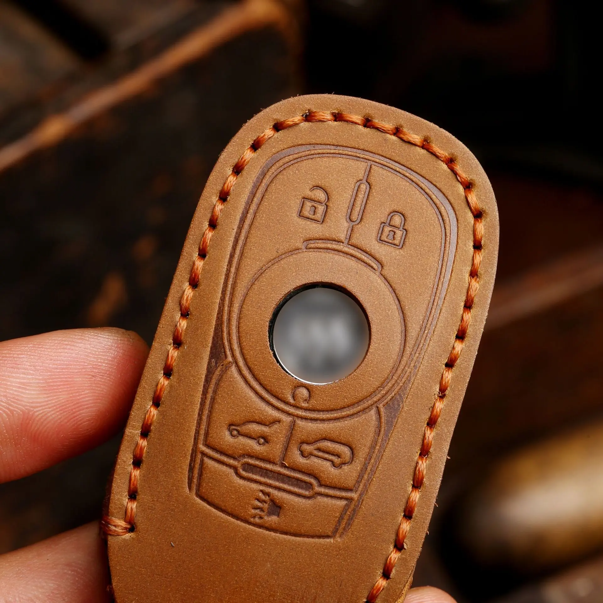 Luxury Leather Key Fob Cover: Anti-Scratch, Shockproof Protection with Metal Ring
