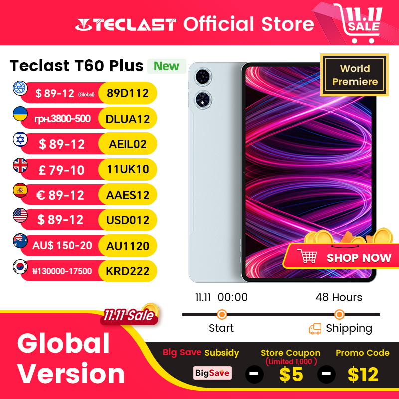  【World Premiere】Teclast T60 Plus 12" 90Hz 2K Display Android 14 L1 MTK Helio G88 6GB/128GB 8000mAh Battery 4G LTE Global Version 