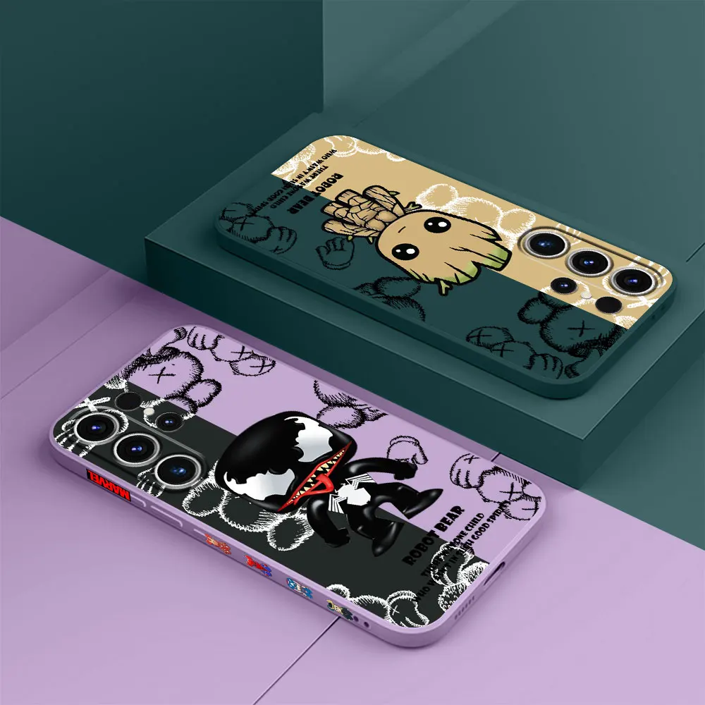Custodia Quadrata Per Telefono Con Copertura Liquida Per Samsung Galaxy S21 S8 Note 20 Ultra 10 Plus S22 S20 Fe S23 Ultra 5G Marvel Groot Venom Bear