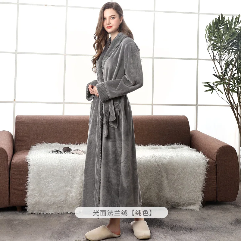 Autumn Winter Long Padded Flannel Robe Men and Women Plus Size Robe Sleep Top Pajamas Set Fashion Home Wear Bathrobe Yukata New