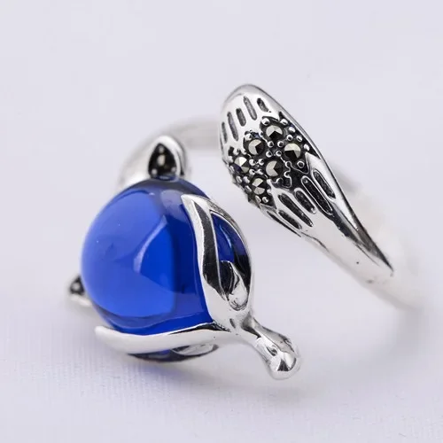 

Женское Открытое кольцо из серебра 925 пробы с цирконом и головой лисы