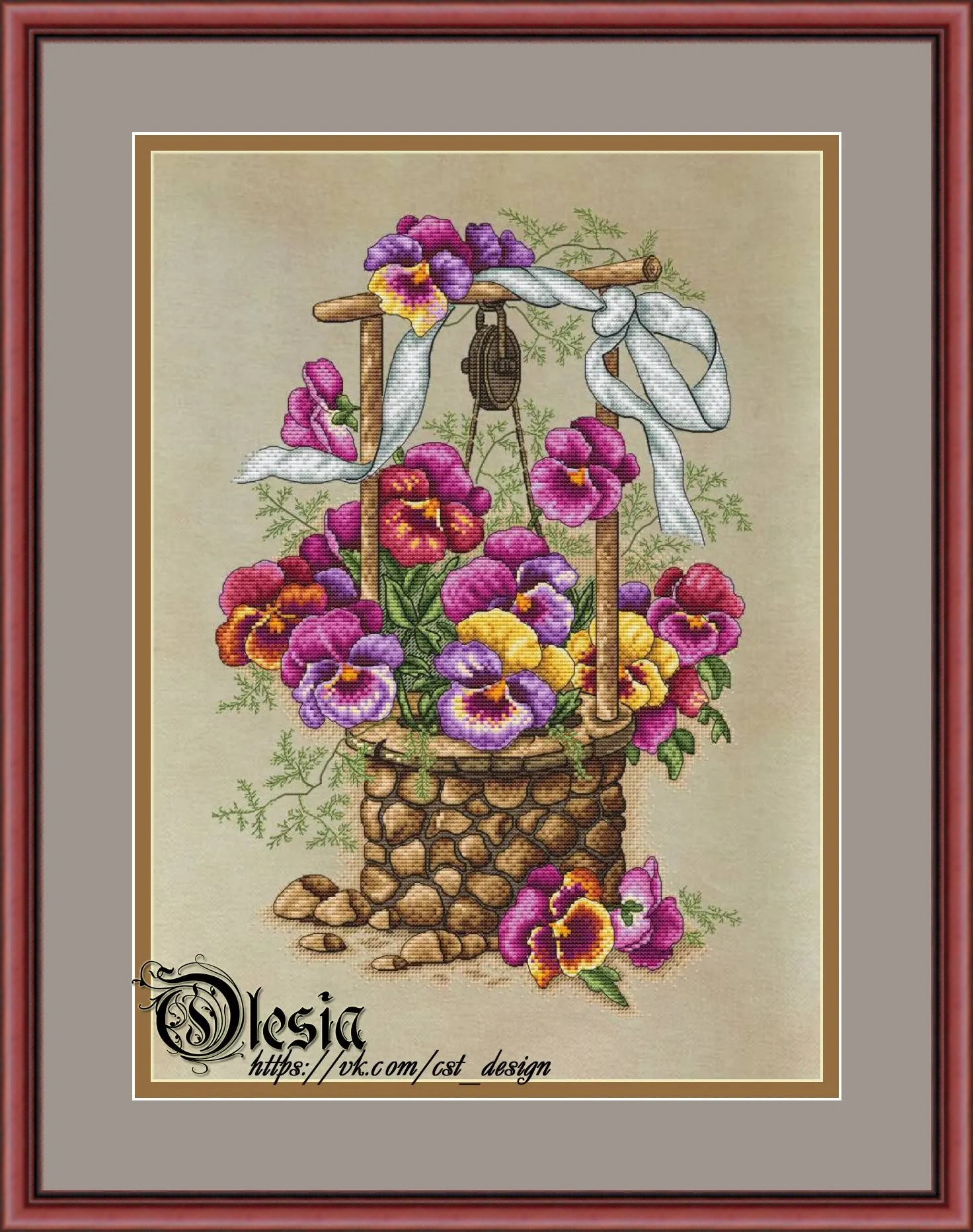

23-триколор pansy in the well 37-50 Набор для вышивки крестиком «сделай сам» Aida 14CT 14CT холщовая ткань Набор для вышивки декор гостиной