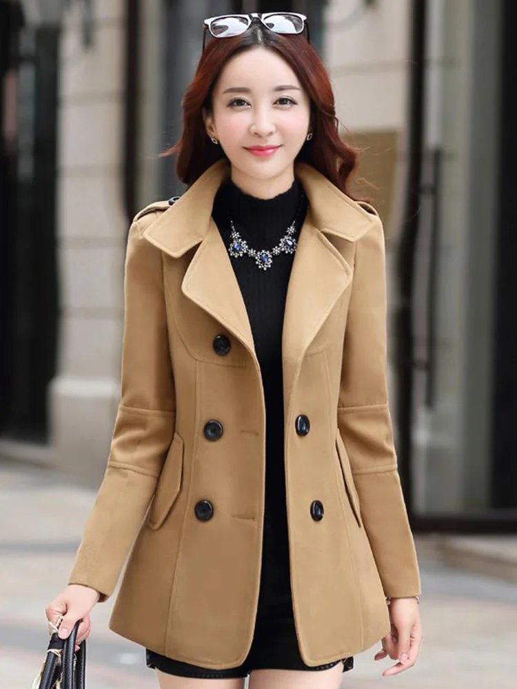Manteau D'hiver Femme à Double Boutonnage - Coupe Trapèze, Ceinture, Mi-long, Polyester/coton, Automne-hiver