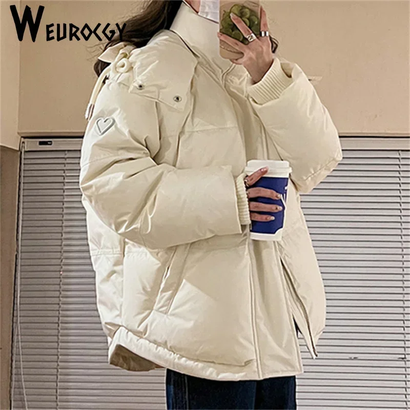 

Women Down Cotton Jacket 2023 Winter Fashion Versatile Hooded Parkas Padded Coat Thick Warm Causal Loose Puffer Female Outwear