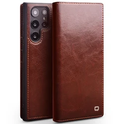 Luxurious Genuine Leather Phone Case with Card Slots - Business Style Fashion Cover - Samsung Galaxy S23 Ultra (Brown)