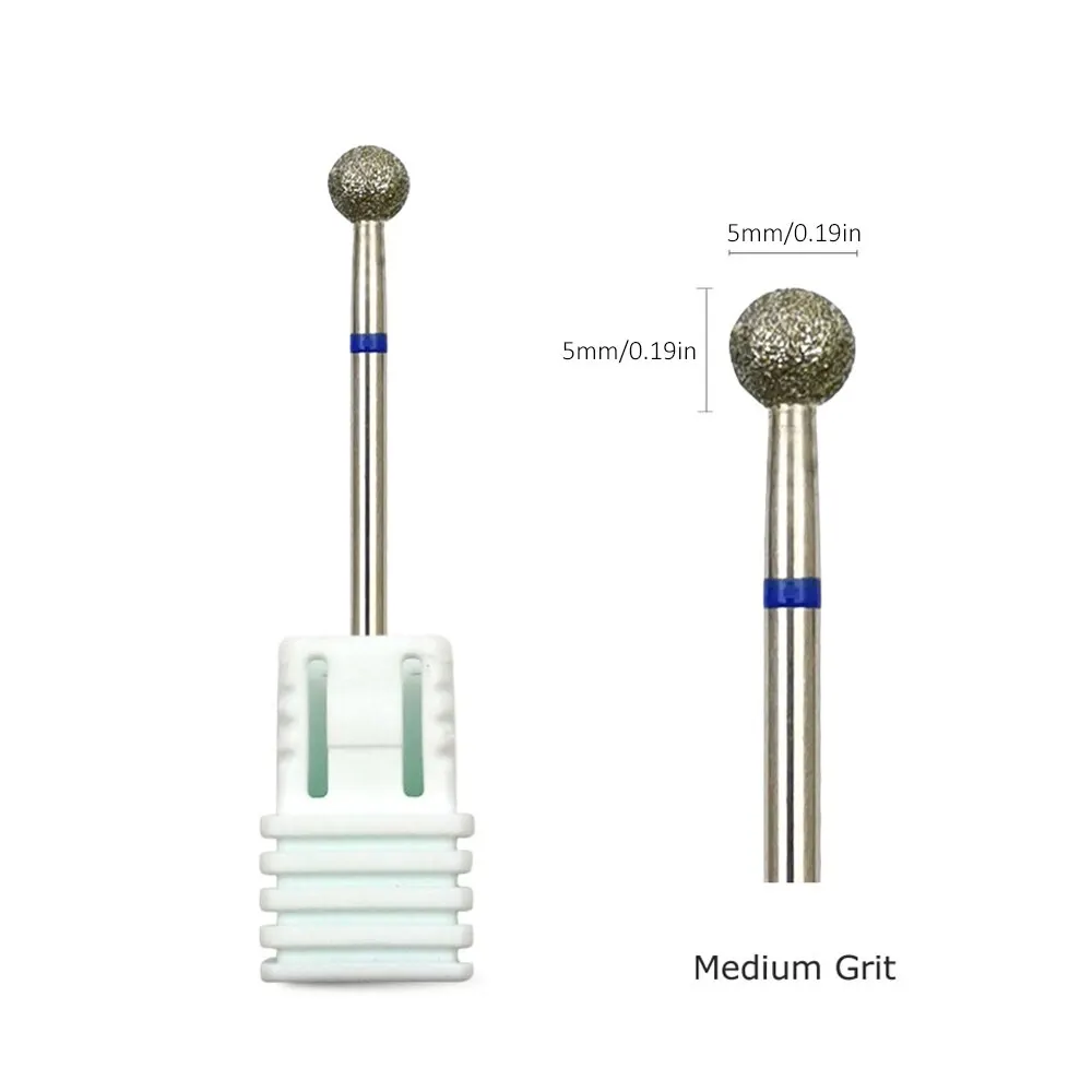Ball Nail Drill Bits 5.0mm Fine Diamond Cuticle Burr Russian Mills Electric Manicure Drill Nails Accessories Tool HYTOOS