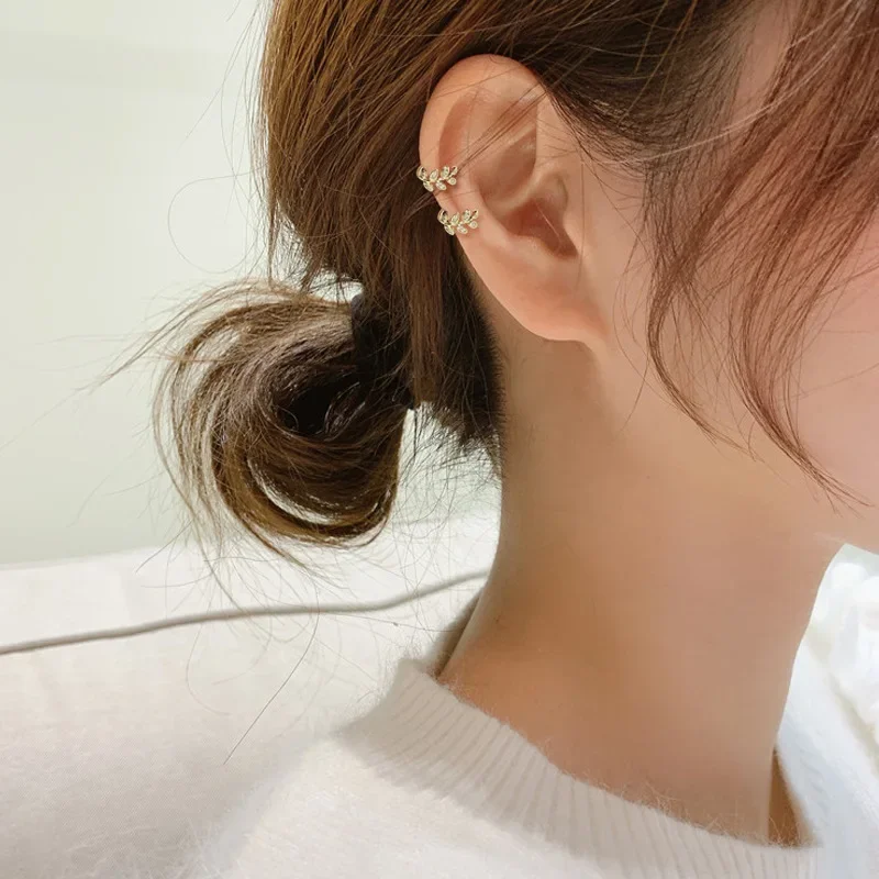 925 Sterling Silver Ear Cuff For Women Zircon Clip On leaf Earrings Gold earcuff Without Piercing Earrings Jewelry ear clip earrings clip earrings ear clip ear accessories