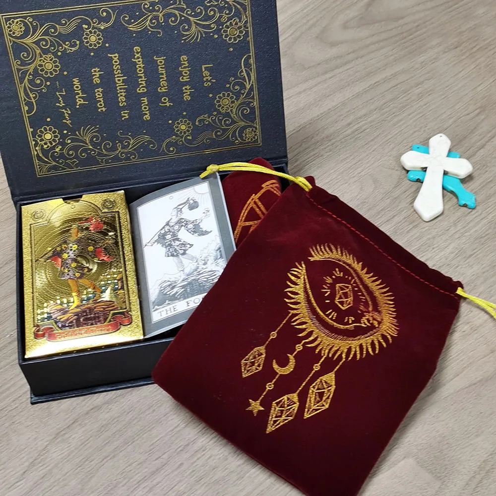 Gift Box Set Gold Foil Tarot Card Hot Stamping PVC Waterproof and Wear-resistant Board Game Card Divination Luxury 3D Relief