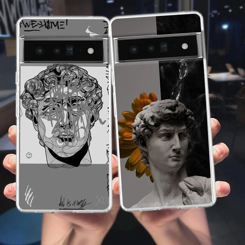 Graffiti-Inspired Art Aesthetic Clear Phone Case Featuring David & Mona Lisa
