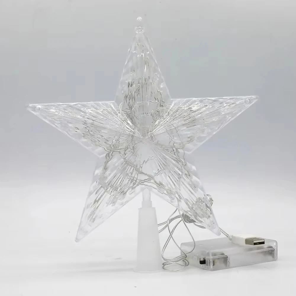 Description Picture 4 of item15cm Transparent LED Glowing Tree Topper - Christmas Five-Pointed Star Shining Lamp for Xmas/Navidad Colorful TopStar Ornaments