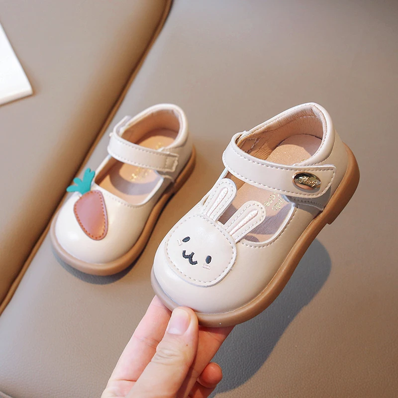 New Spring Cute Bunny and Carrot Patch Children Casual Shoes for Girls Non-slip Kids Shoes Hook & Loop Breatheable Non-slip