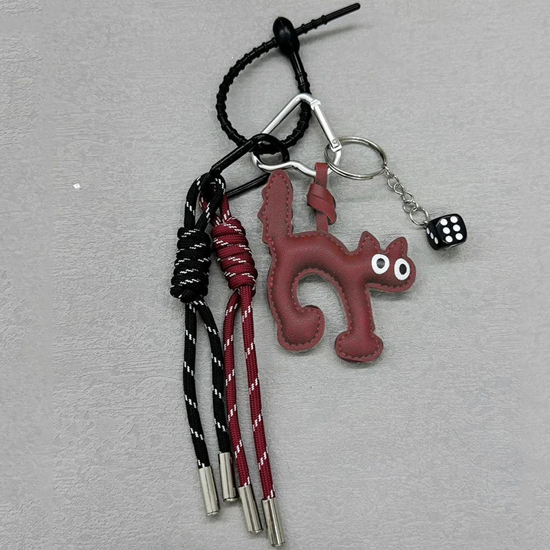 Ins Leather Cute Cat Doll Keychain Pendant Woven Hanging Decoration Couple Doll Cute Gift Holiday Phone Headphone Bag Pendant