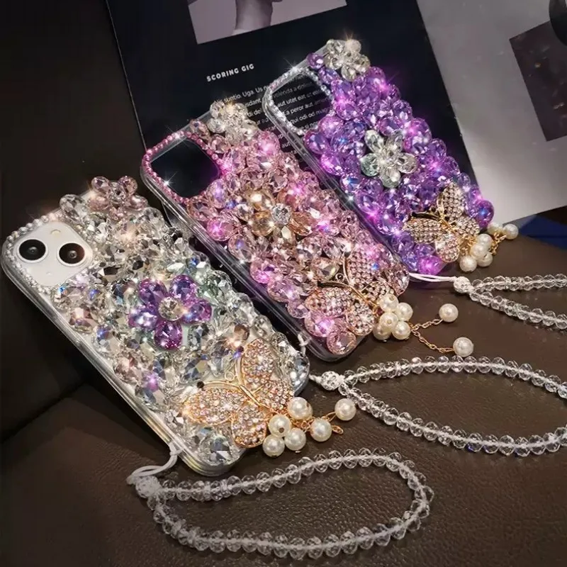Diamond Rhinestone Lanyard Phone Case - Elegant Protective Cover